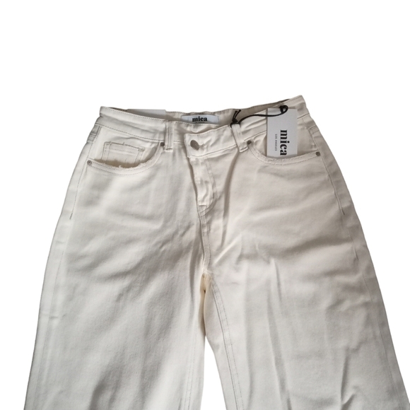 Mica Women's High Waisted Cream Flare Slit Wide Leg Jean NWT Size 24 - Picture 3 of 11